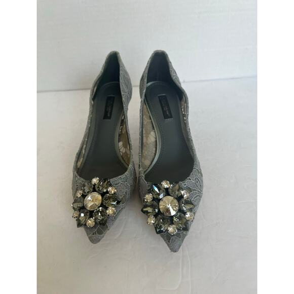 Dolce & Gabbana Taormina Lace Crystal Embellished Pointy Toe Low Heel Pumps 6.5 - Picture 6 of 14